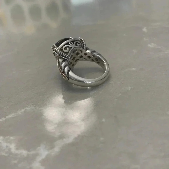 925 Sterling Silver and 14k gold smoky quartz Town and Country Ring size 7 - Picture 8 of 14